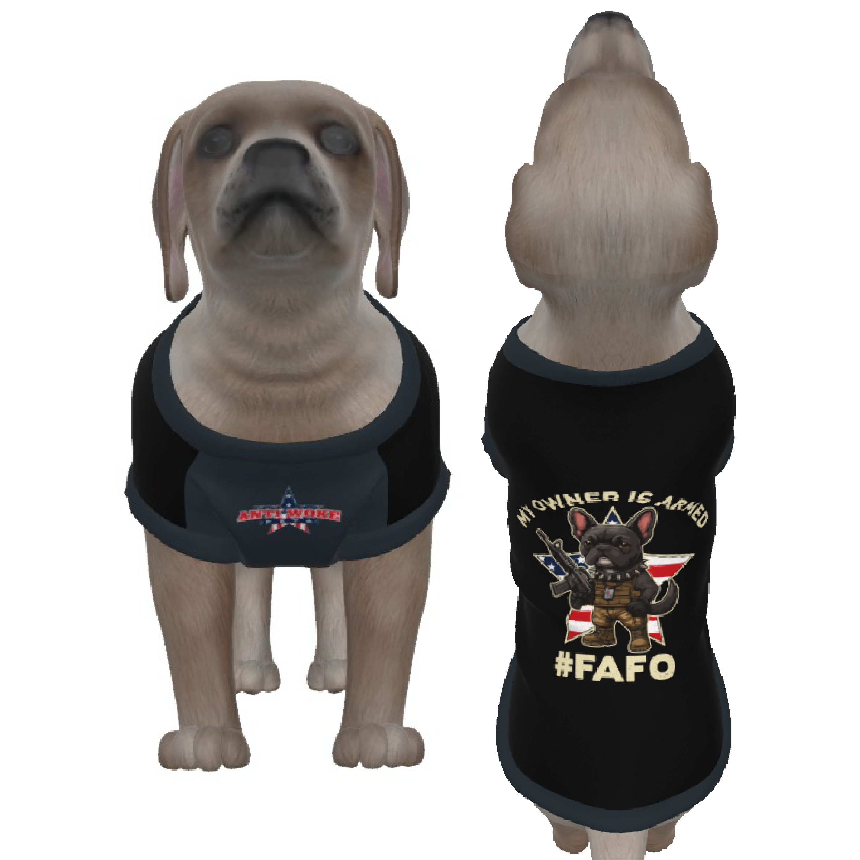 Frenchie-Black & Gray Collar My Owner Is Armed Puppy Tank Top